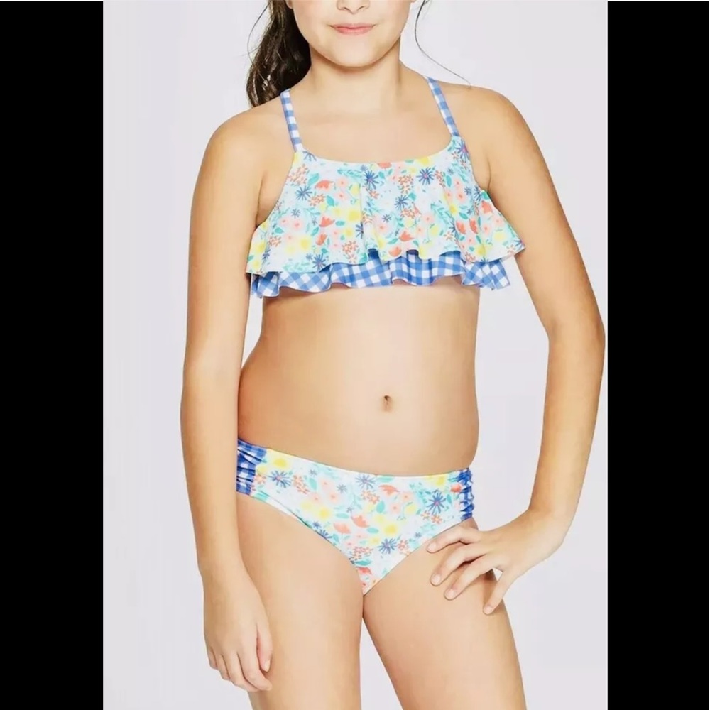 New Girls Mixed Patten Bikini Swimsuit Set Size M 7/8